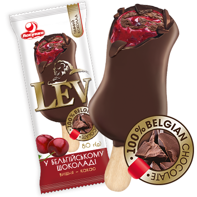 Морозиво “LEV” з вишнею у бельгійському шоколаді