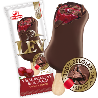 Морозиво “LEV” з вишнею у бельгійському шоколаді