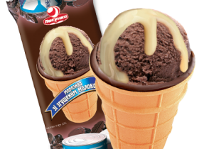 Мороженое шоколадное со сгущенкой в вафельном стаканчике