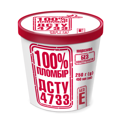Морозиво «100% пломбір ДСТУ 4733» у картонному відерці